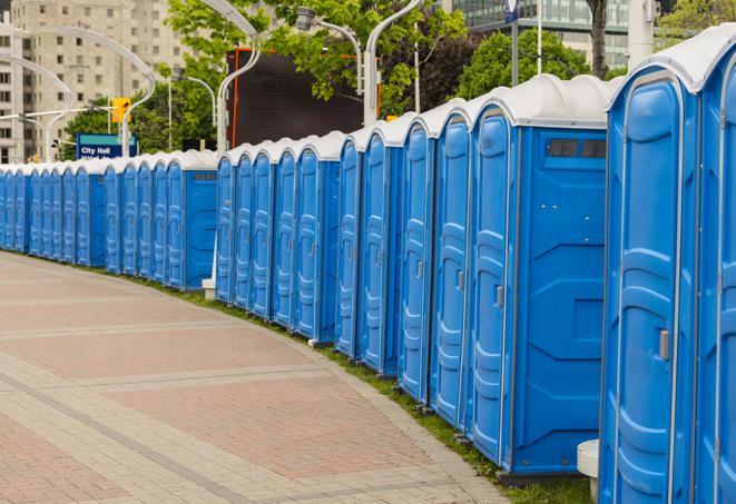 Seasonal porta potty units set up at a Madisonville, Kentucky venue